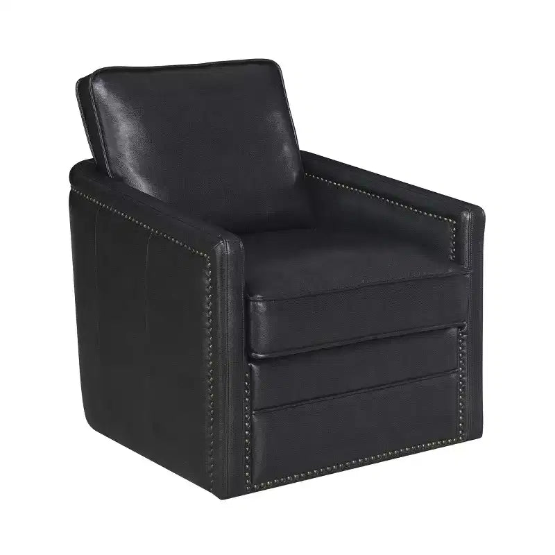 Fauteuil d'appoint Rocha 76 cm Cuir Aire Noir : Pivotant, Coussins amovibles, Similicuir, Cadre en bois, Style contemporain