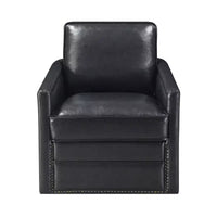 Fauteuil d'appoint Rocha 76 cm Cuir Aire Noir : Pivotant, Coussins amovibles, Similicuir, Cadre en bois, Style contemporain