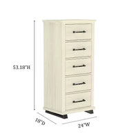 Commode Festivo 3 pièces contemporaine 24 po à 5 tiroirs et table de nuit à 3 tiroirs, blanc cassé aspect scié : MDF, pieds en métal, dispositif anti-basculement