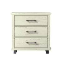 Commode Festivo 3 pièces contemporaine 24 po à 5 tiroirs et table de nuit à 3 tiroirs, blanc cassé aspect scié : MDF, pieds en métal, dispositif anti-basculement