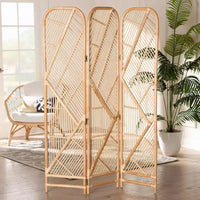 bali & pari Firenze paravent en rotin brun naturel : fait main, triptyque, design bohème, sans assemblage requis
