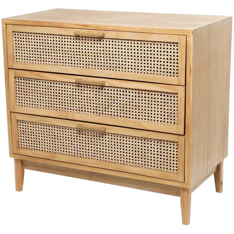 Meuble en bois Olivia & May de 32 pouces : Tiroirs en rotin, touches dorées, aucun assemblage requis.