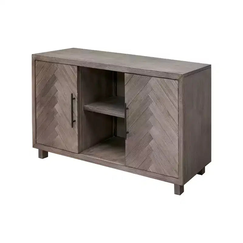 Meuble TV console Palisade pour téléviseurs jusqu'à 60" gris - Martin Furniture : motif chevron, quincaillerie en fer