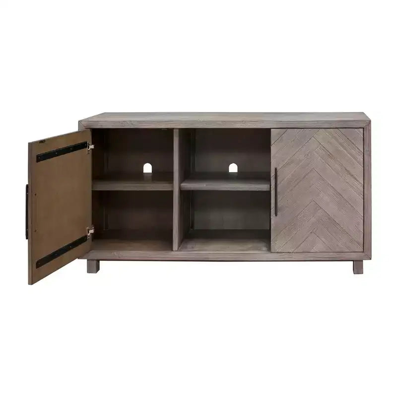 Meuble TV console Palisade pour téléviseurs jusqu'à 60" gris - Martin Furniture : motif chevron, quincaillerie en fer