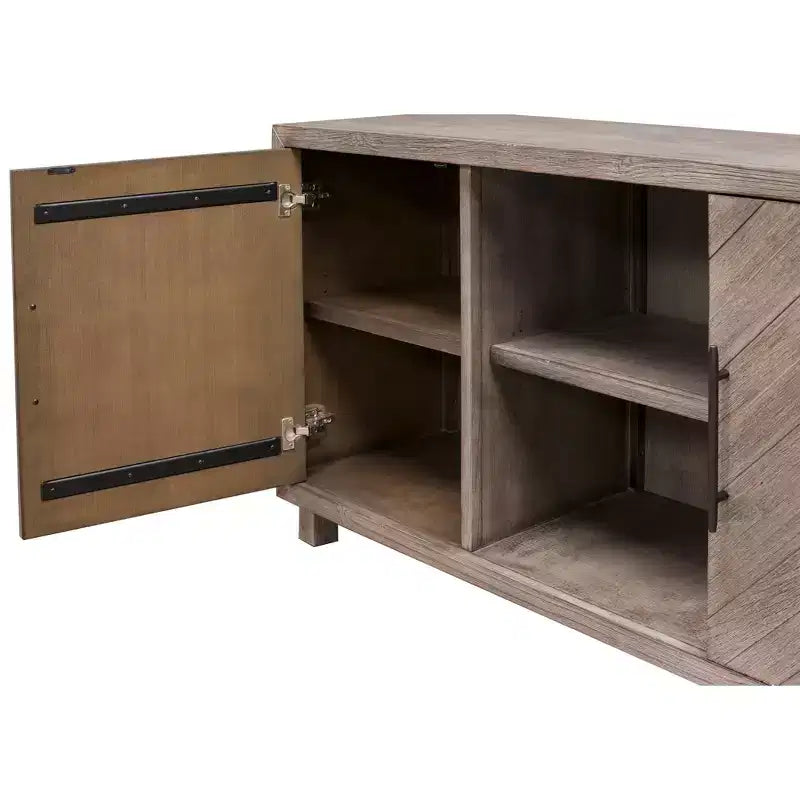 Meuble TV console Palisade pour téléviseurs jusqu'à 60" gris - Martin Furniture : motif chevron, quincaillerie en fer