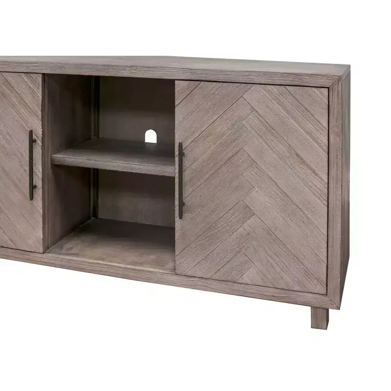 Meuble TV console Palisade pour téléviseurs jusqu'à 60" gris - Martin Furniture : motif chevron, quincaillerie en fer