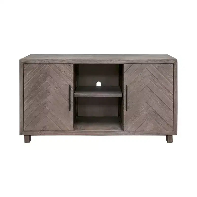 Meuble TV console Palisade pour téléviseurs jusqu'à 60" gris - Martin Furniture : motif chevron, quincaillerie en fer