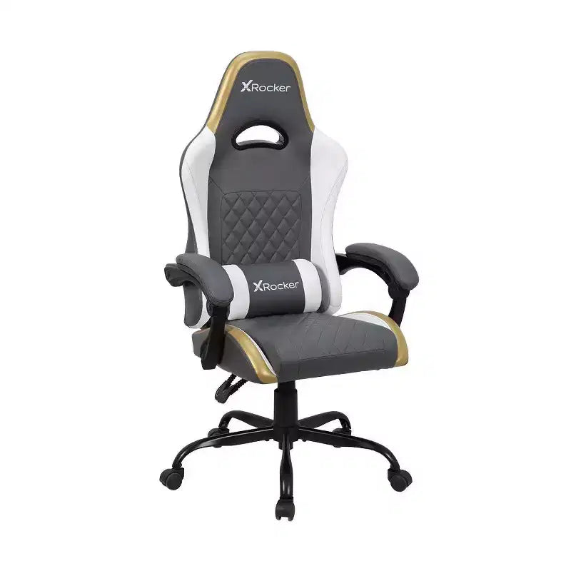 Chaise de jeu PC ergonomique X Rocker RGB LED extra confort gris/blanc/or