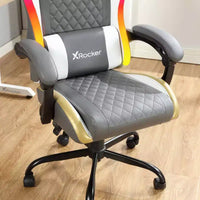Chaise de jeu PC ergonomique X Rocker RGB LED extra confort gris/blanc/or