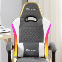 Chaise de jeu PC ergonomique X Rocker RGB LED extra confort gris/blanc/or