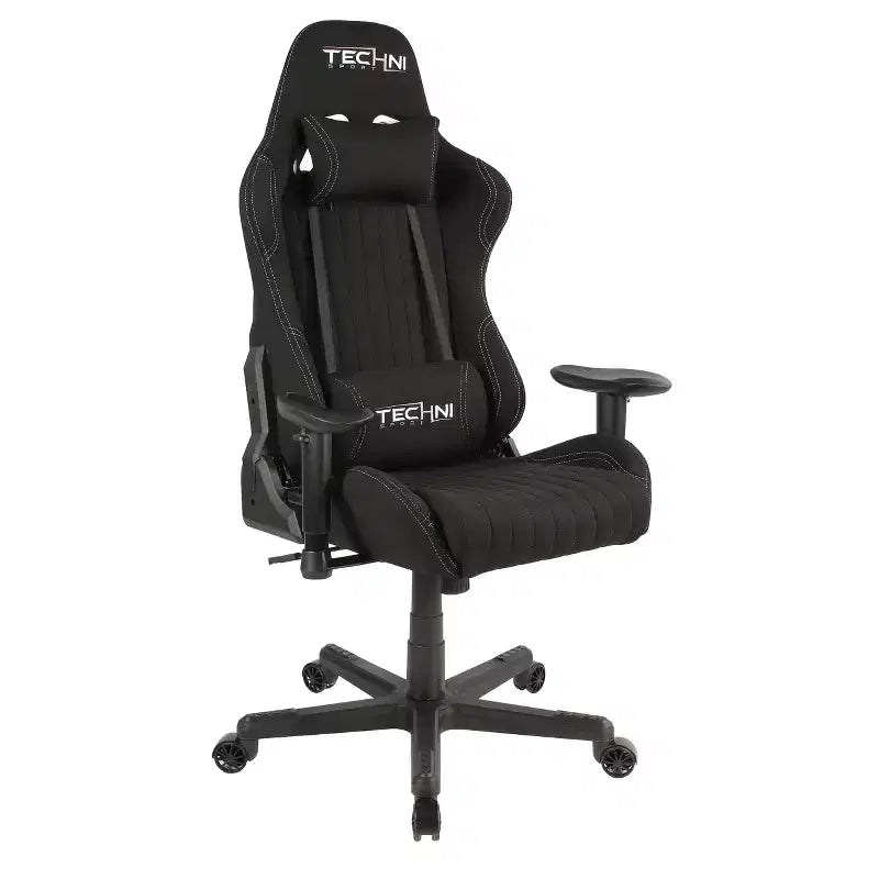 Fauteuil de gaming ergonomique haut dossier en tissu style baquet noir - Techni Sport : Bureau, pivotant, support lombaire