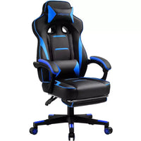 Chaise de jeu LUCKRACER avec repose-pieds, chaise de bureau à dossier haut, chaise de bureau, bleue