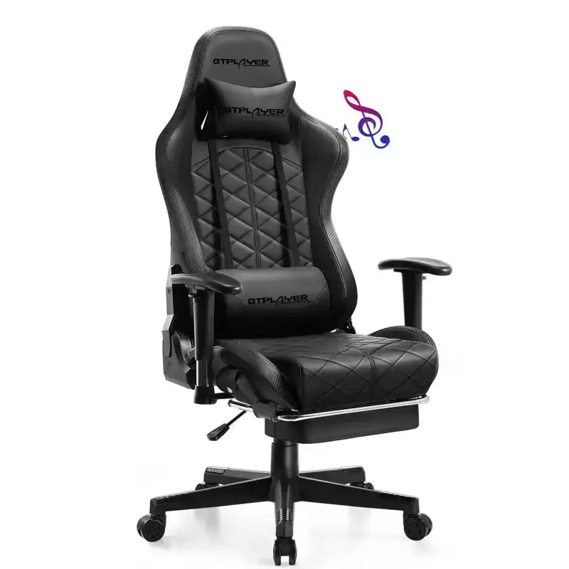 Chaise de jeu GTPLAYER avec haut-parleurs Bluetooth et repose-pieds Fauteuil de bureau à dossier haut noir