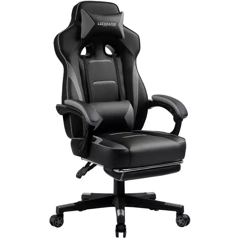 Chaise de jeu LUCKRACER avec repose-pieds, chaise de bureau à dossier haut, gris