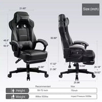 Chaise de jeu LUCKRACER avec repose-pieds, chaise de bureau à dossier haut, gris
