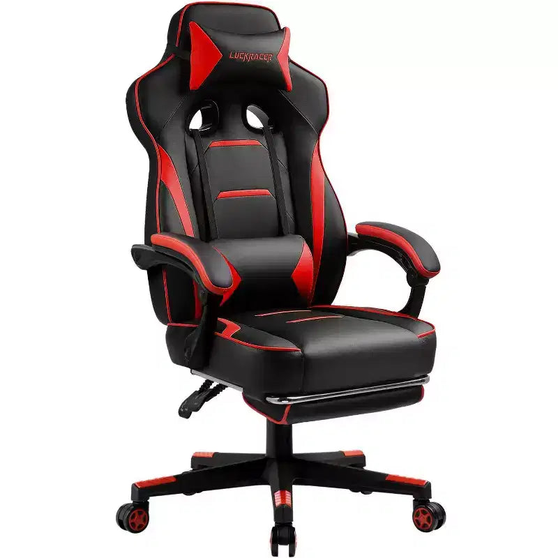 Chaise de jeu LUCKRACER avec repose-pieds, chaise de bureau à dossier haut, chaise d'ordinateur rouge