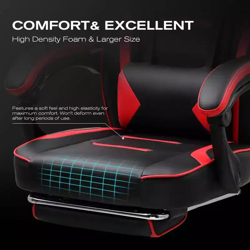 Chaise de jeu LUCKRACER avec repose-pieds, chaise de bureau à dossier haut, chaise d'ordinateur rouge