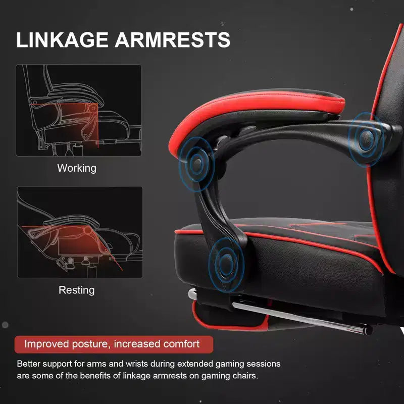 Chaise de jeu LUCKRACER avec repose-pieds, chaise de bureau à dossier haut, chaise d'ordinateur rouge
