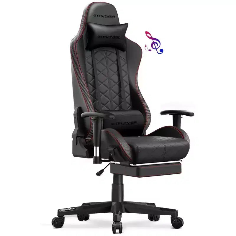 Chaise de jeu GTPLAYER avec haut-parleurs Bluetooth et repose-pieds Fauteuil de bureau à dossier haut Rouge