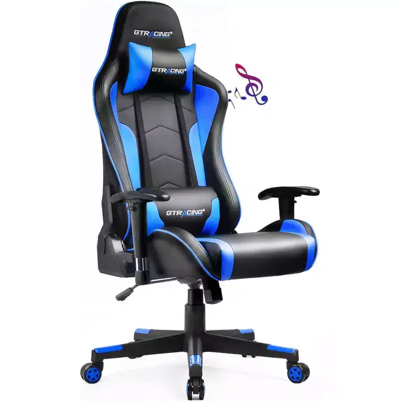 Chaise de jeu GTRACING avec haut-parleurs Bluetooth Chaise de bureau haute en polyuréthane bleue