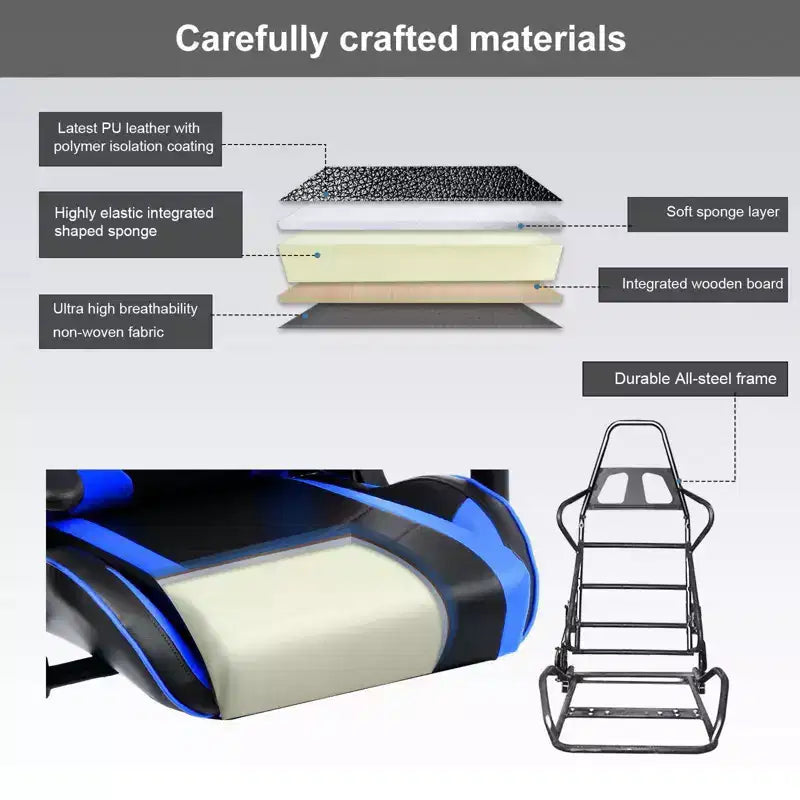 Chaise de jeu GTRACING avec haut-parleurs Bluetooth Chaise de bureau haute en polyuréthane bleue