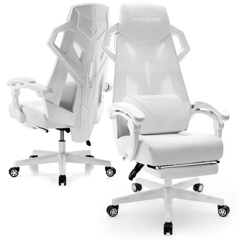 Chaise de jeu GTRACING, chaise d'ordinateur en maille, inclinable ergonomique avec repose-pieds, blanc