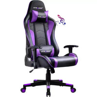 Chaise de gaming GTRACING avec haut-parleurs Bluetooth Chaise de bureau dossier haut en PU Violette