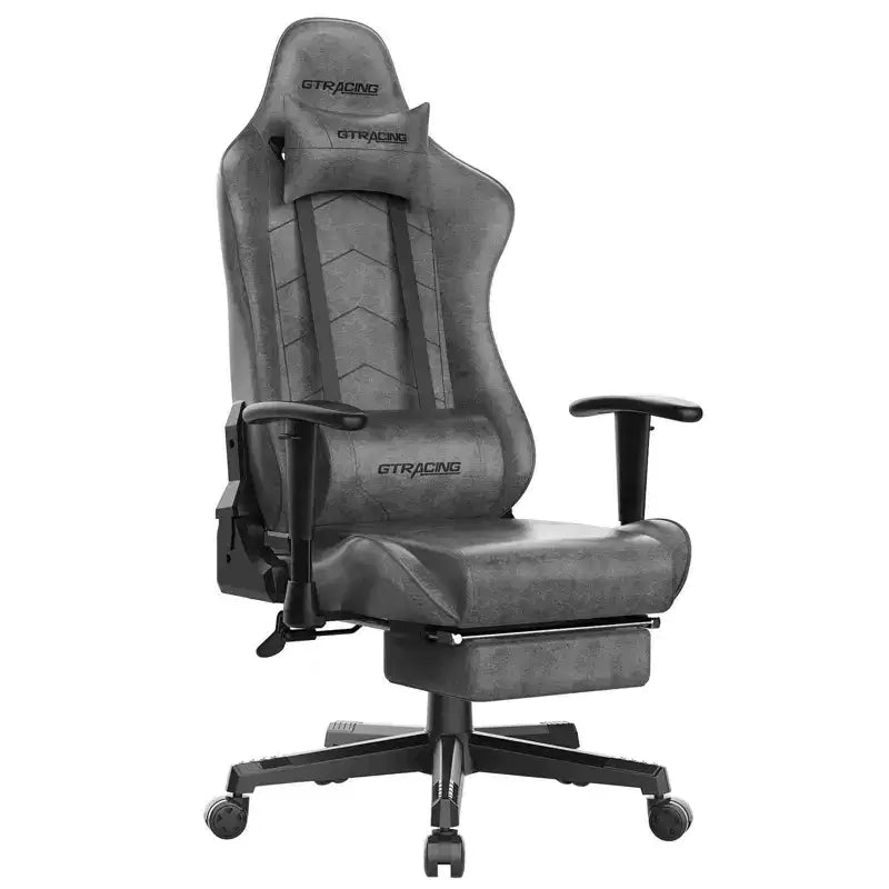Chaise de jeu GTRACING avec repose-pieds, fauteuil de bureau inclinable ergonomique avec support lombaire, gris
