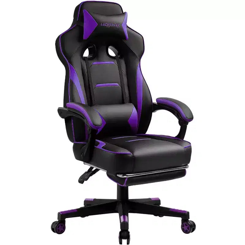 Chaise de jeu LUCKRACER avec repose-pieds Chaise de bureau ergonomique à dossier haut pour ordinateur Bureau Violet