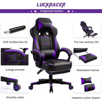 Chaise de jeu LUCKRACER avec repose-pieds Chaise de bureau ergonomique à dossier haut pour ordinateur Bureau Violet