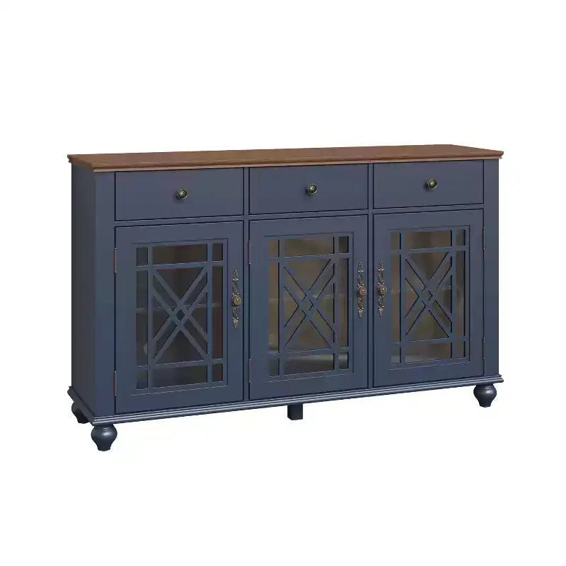 Buffet de salle à manger Festivo 55" de style vintage avec tiroirs, couleur bleu marine