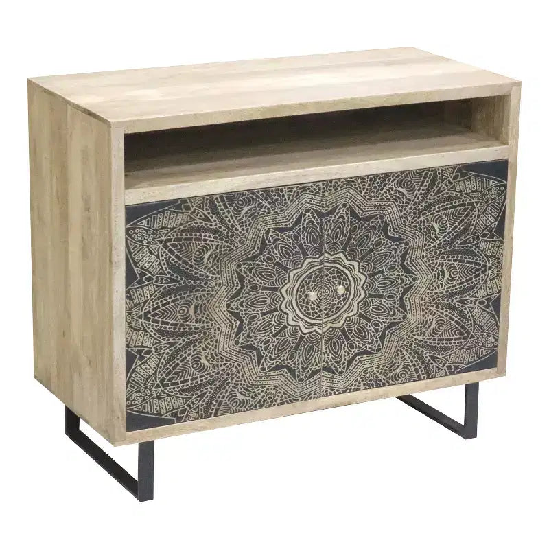Armoire d'appoint bohème en manguier massif Kismire à motif sérigraphié naturel - HOMES: Inside + Out: Storage & Style
