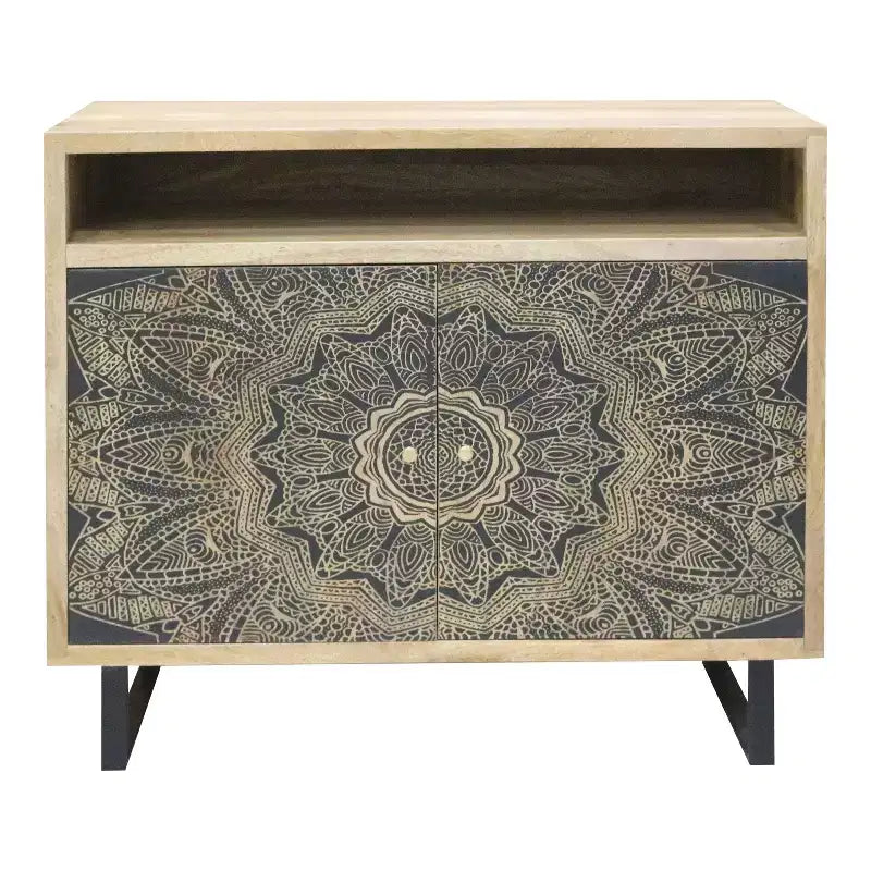 Armoire d'appoint bohème en manguier massif Kismire à motif sérigraphié naturel - HOMES: Inside + Out: Storage & Style