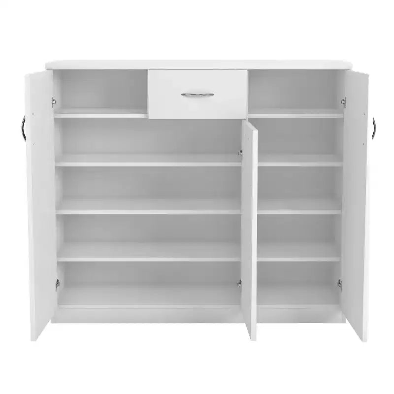 miBasics Beammoon meuble à chaussures moderne 1 tiroir avec 11 étagères blanc : contient jusqu'à 30 paires, placage bois MDF, rangement réglable