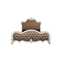 Lit California King Size Versailles II 102" Gris Vintage Cuir Synthétique Gris Vintage & Blanc Os - Meubles Acme