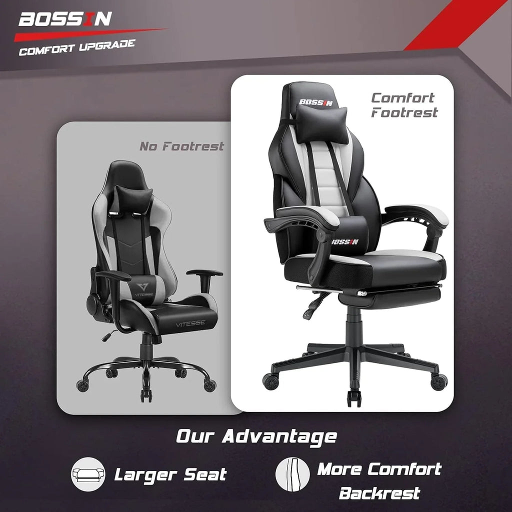 BOSSIN Chaise de gaming style racing, chaise de gamer grande et haute 300 lb à dossier haut chaise informatique
