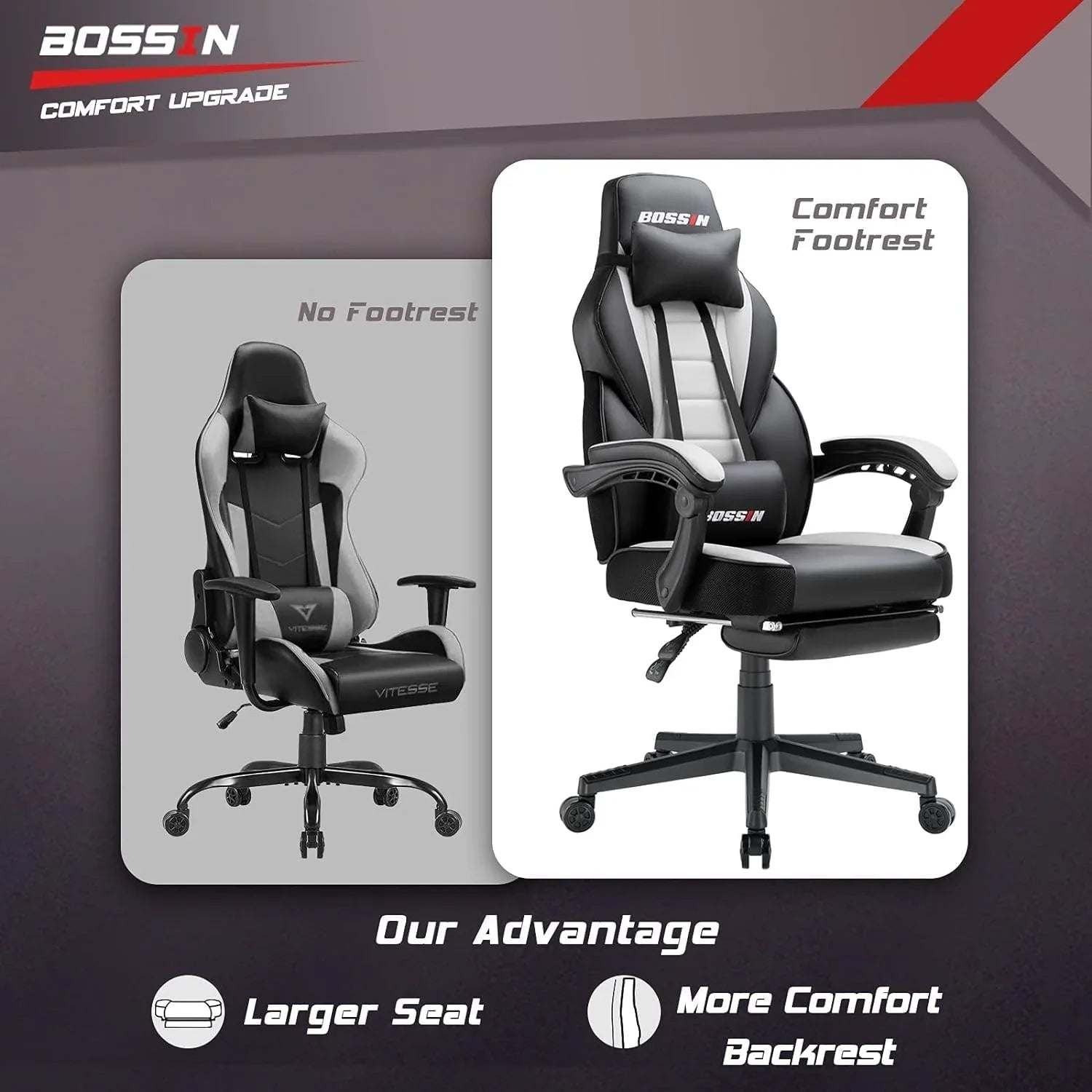 BOSSIN Chaise de gaming style racing, chaise de gamer grande et haute 300 lb à dossier haut chaise informatique