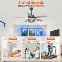 Ventilateur de plafond cage noir 52 style ferme bois flotté 5 pales avec télécommande