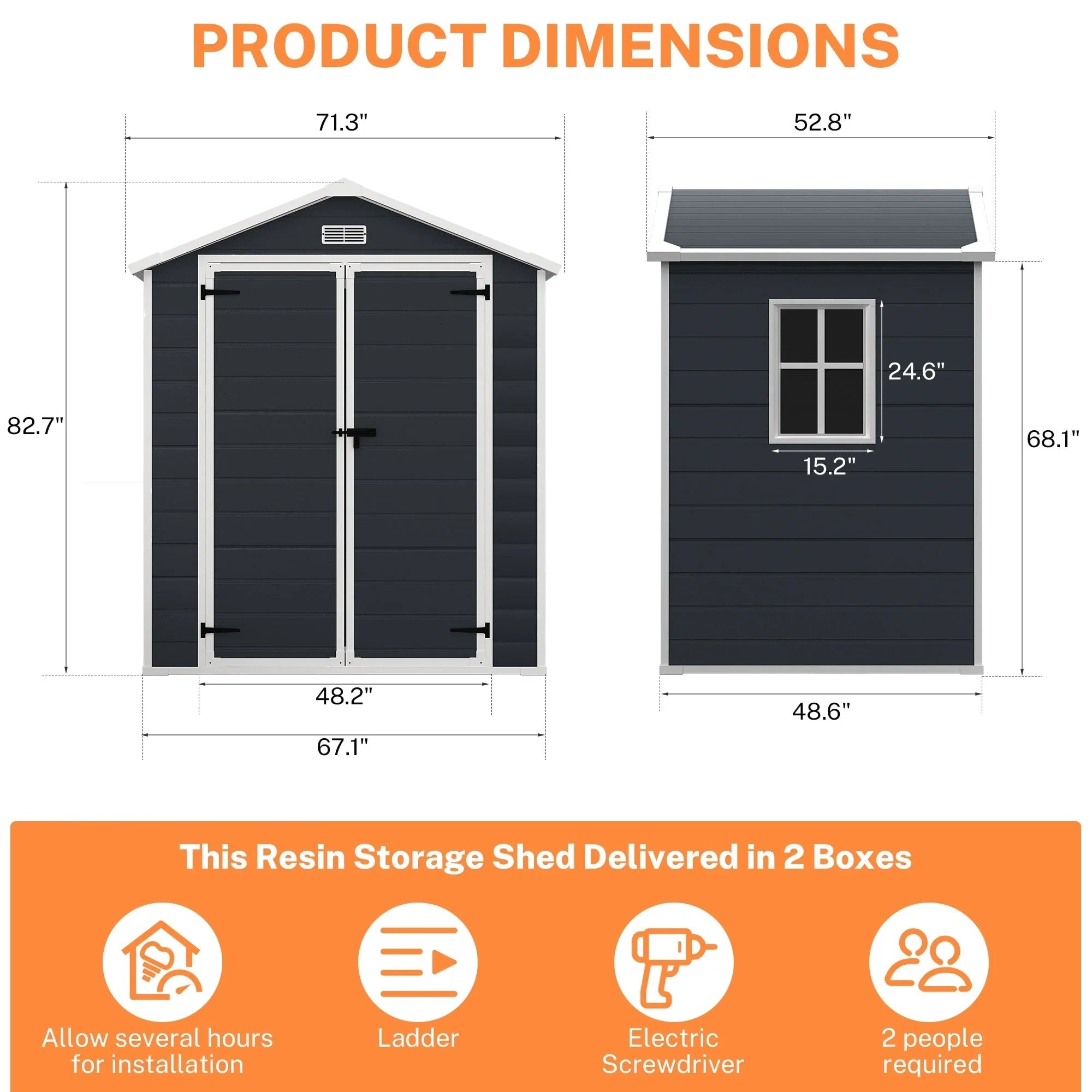 Abri de rangement extérieur en résine tout temps 6 pi x 4 pi/6 pi x 8 pi/8 pi x 6 pi/8 pi x 10 pi avec plancher, abri à outils Spire