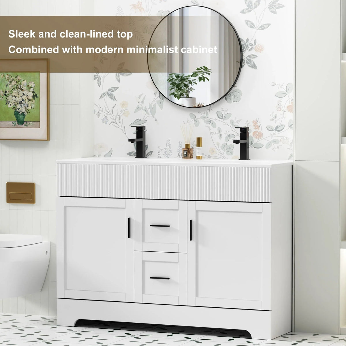 Wavy Line Ensemble meuble-lavabo de salle de bain 30/36/48 avec vasque & robinet