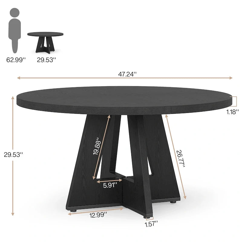 Table à manger ronde de 120 cm pour 4 personnes, table de salle à manger/cuisine/salon en bois style ferme