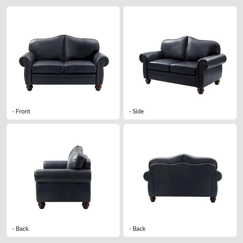 Canapé Angel Transitional en Cuir Véritable avec Dossier Capitonnée par HULALA HOME