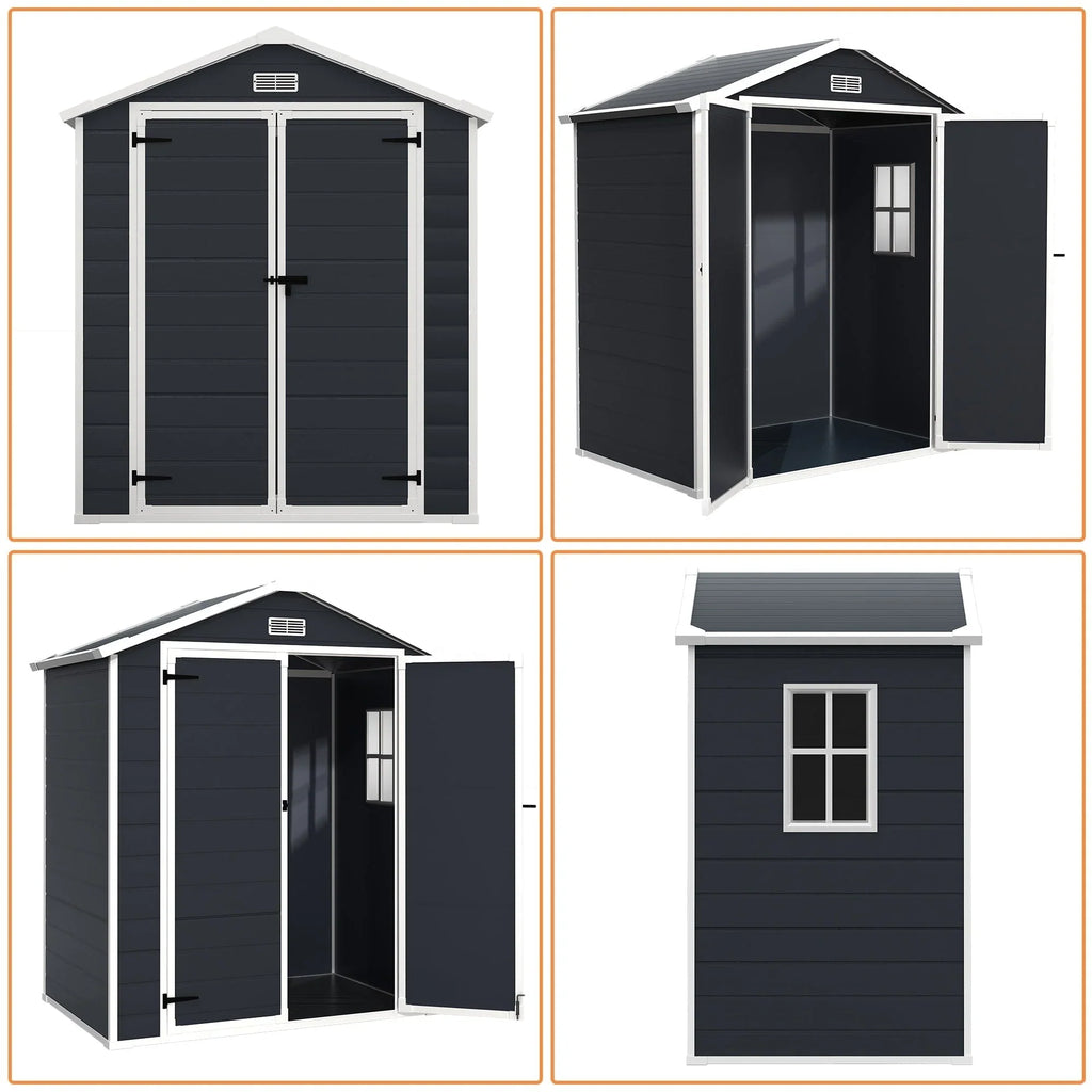 Abri de rangement extérieur en résine tout temps 6 pi x 4 pi/6 pi x 8 pi/8 pi x 6 pi/8 pi x 10 pi avec plancher, abri à outils Spire