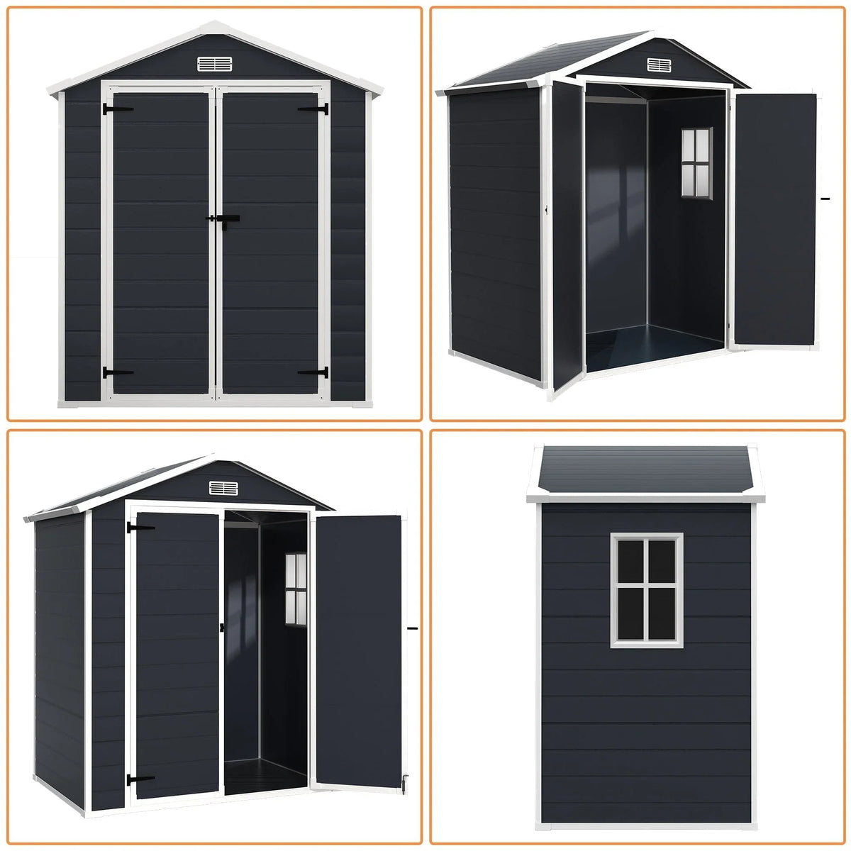 Abri de rangement extérieur en résine tout temps 6 pi x 4 pi/6 pi x 8 pi/8 pi x 6 pi/8 pi x 10 pi avec plancher, abri à outils Spire