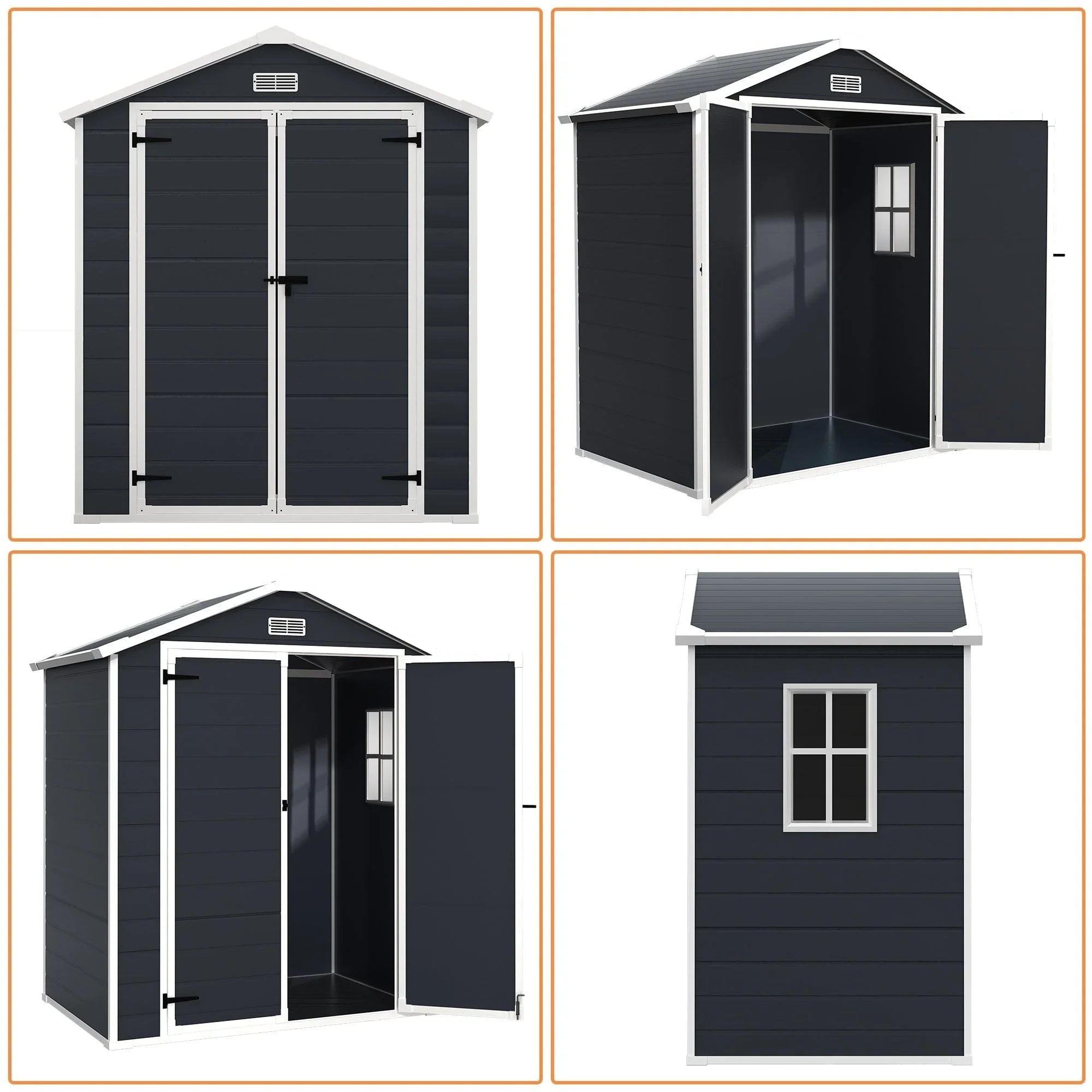 Abri de rangement extérieur en résine tout temps 6 pi x 4 pi/6 pi x 8 pi/8 pi x 6 pi/8 pi x 10 pi avec plancher, abri à outils Spire