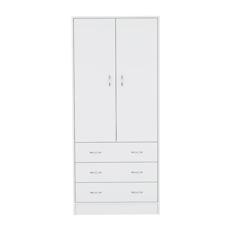 Armoire moderne à double porte 19 avec 3 tiroirs et 1 tringle de suspension pour chambre
