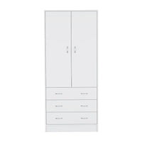 19 Armoire moderne à deux portes avec 3 tiroirs et 1 tringle de penderie pour chambre à coucher