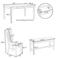 Ensemble de salle à manger 6 pièces en bois avec 4 chaises et un banc, table avec tiroir