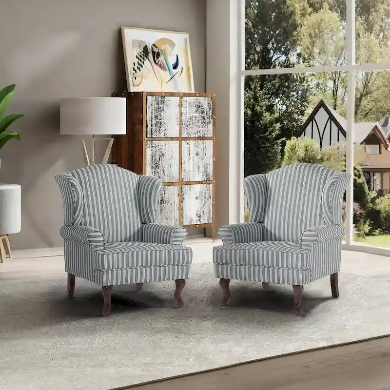 Lot de 2 fauteuils d'appoint à oreilles traditionnels rembourrés