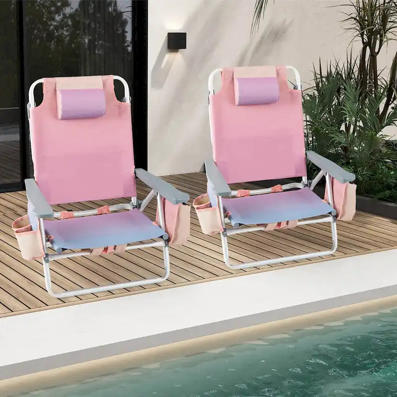 Lot de 4 chaises de plage pliantes de randonnée Costway, 5 positions d'extérieur - Voir détails